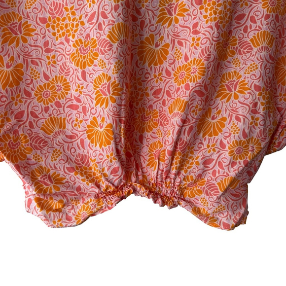 Zara Vibrant Pink and Orange Floral Blouse Size L Boho Cottagecore Chic Resort - Picture 5 of 9